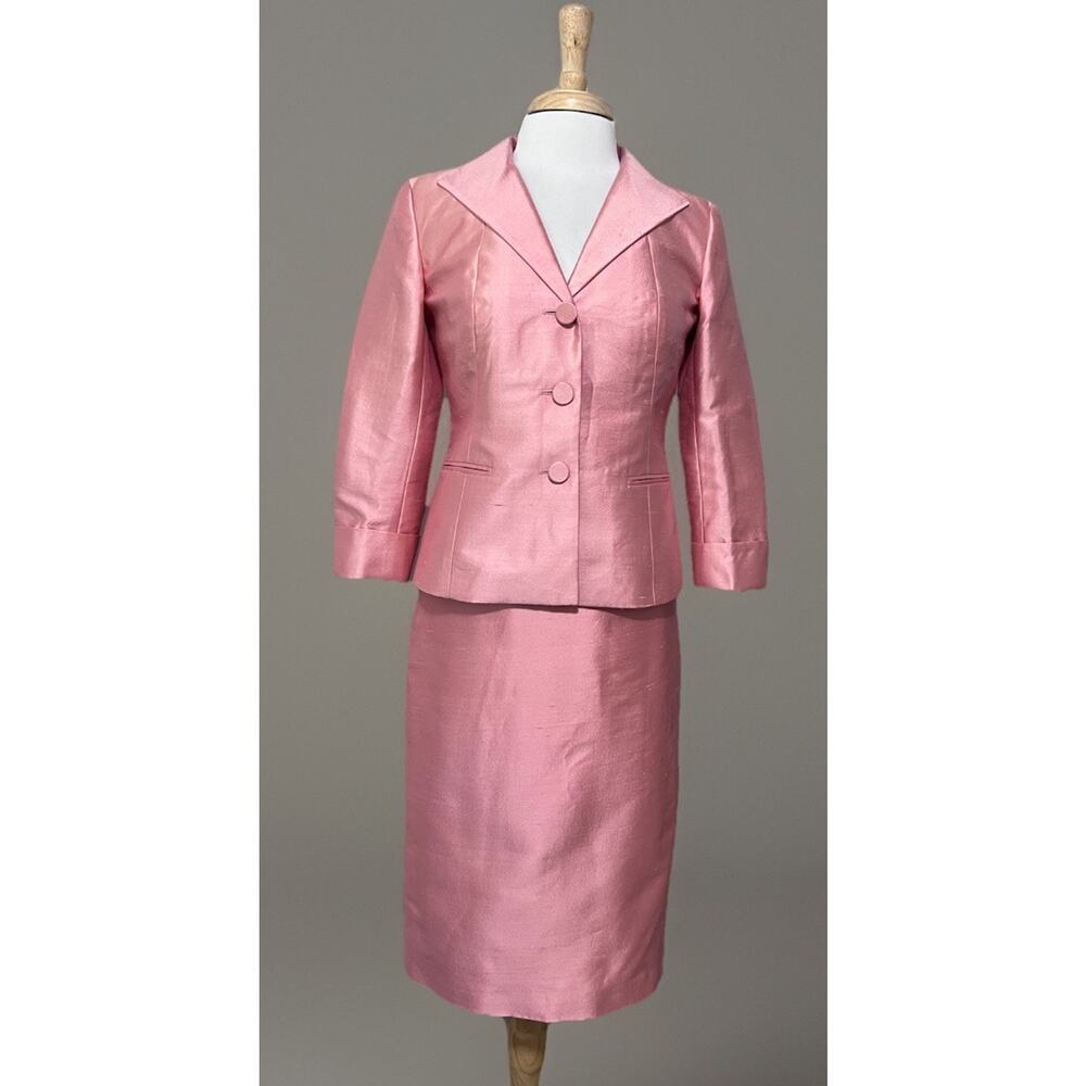 Vintage Talbots 2PC Pink Silk Wool Blend Formal Skirt Suit Size 6/8 Petite